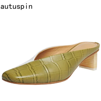 

2020 Summer New Sexy Mixed Colors Mules for Women Fashion High Heels Genuine Leather Pumps OL Party Wedding Prom Shoes Woman