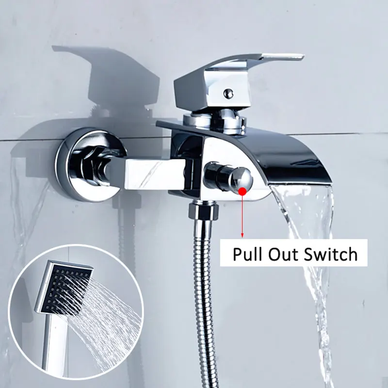 Bathtub Faucet Wall Mounted Tub Sink Thermostatic Shower Black Dual Handle With Handshower Bathroom Bath Shower Set  Mixer Tap 3