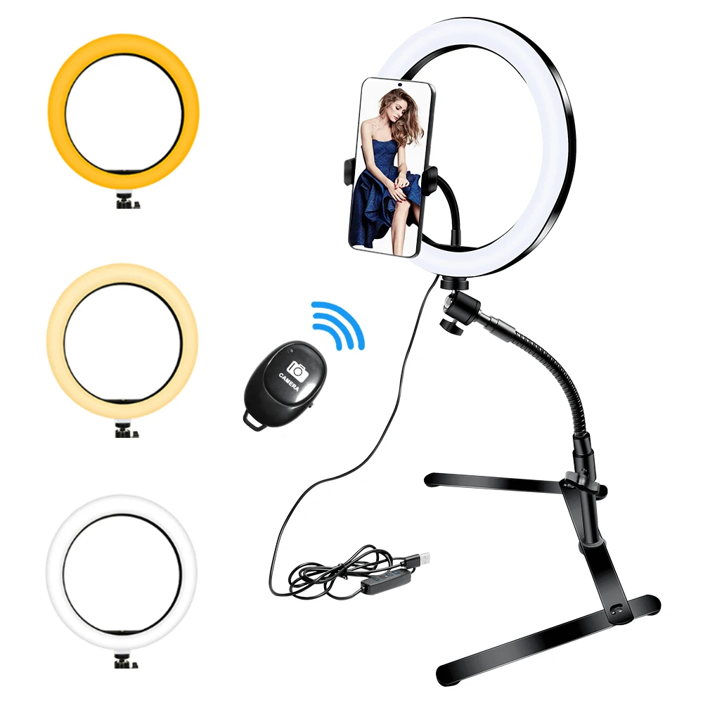 

10â€œ Tabletop Ring Light Bendable For Phone Selfie Ring Light With Stand For Remote Webcam Youtube Vlog Live Streaming