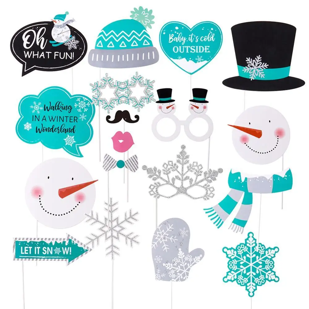 Fun-Glittery-18pcs-Winter-Wonderland-Photo-Booth-Props-Snowflake-Snowman-Let-It-Snow-Christmas-Decorations-Baby