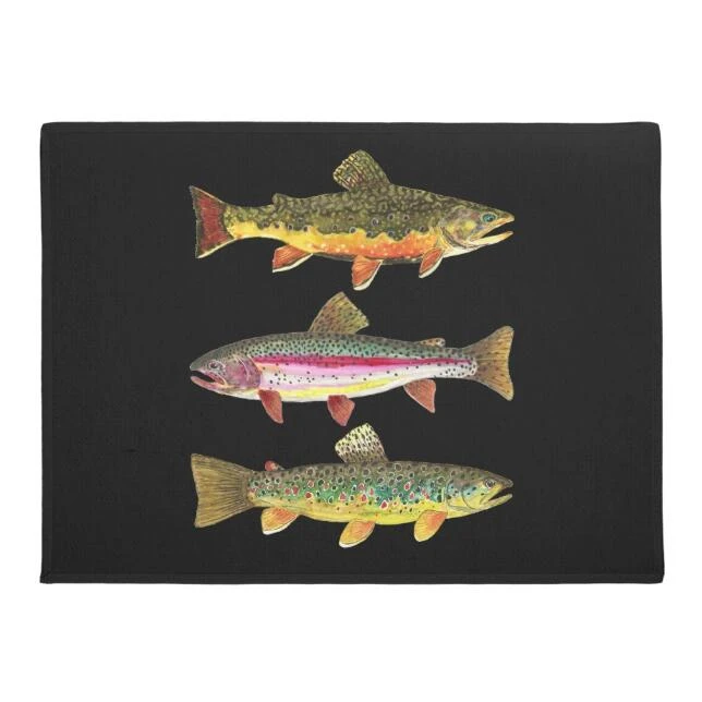 Novelty Three Trout Fly Fishing Doormat Carpet For Fishmen Fishwoman