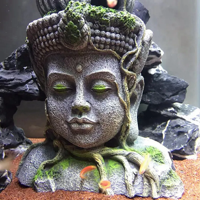 

Buddha statue Reptile box aquarium decoration ornaments ornamental fish tank landscaping resin crafts imitation Bodhisattva head