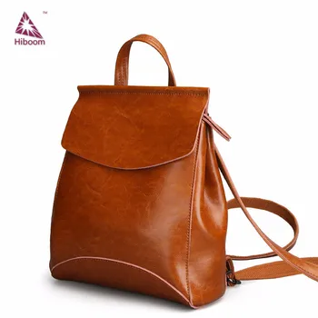 

Fashion Brief Retro Women's Backpack Preppy Style Genuine Leather Famale Portable Wax Cowhide Casual Travel Bag