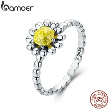 BAMOER Настоящее 925 пробы Серебряное кольцо с ромашками кубического циркония для женщин Свадебные украшения SCR238