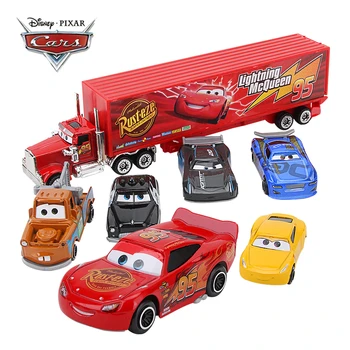 7Pcs/set Disney Pixar Cars 3 Mack Uncle Truck Toy Car Set Lightning McQueen Jackson Storm 1:55 Diecast Car Model Toy Kids Gift 1