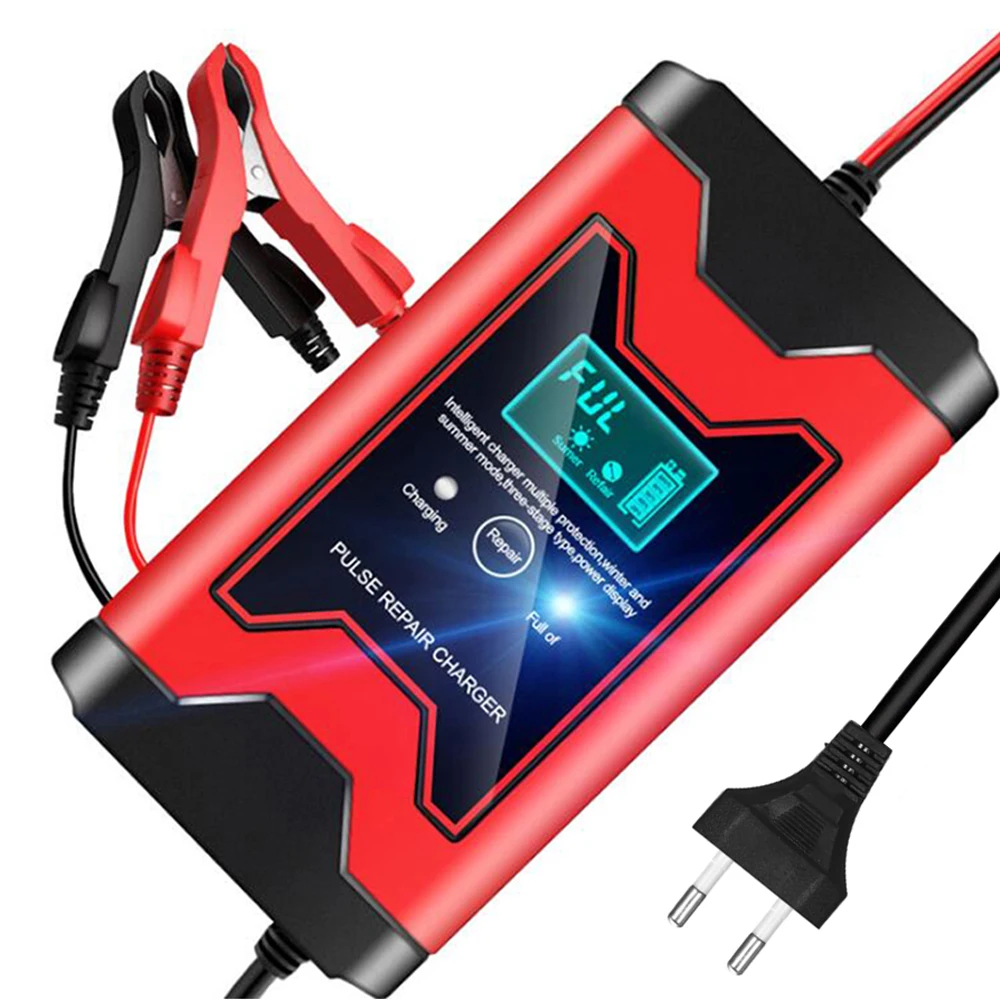 

12V 6A Full Automatic Car Battery Charger Smart Power LCD Display Pulse Repair Chargers Wet Dry Lead Acid Battery-chargers