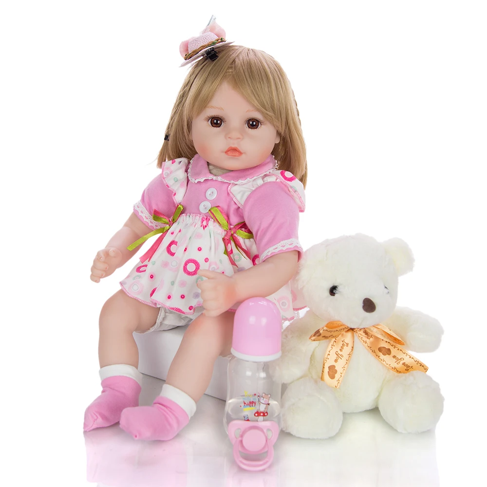 NPKDOLLS bebe reborn girl игрушки подарок 1" 43 см блондин парик мягкий силиконовый reborn Детские куклы playmate boneca малыш reborn