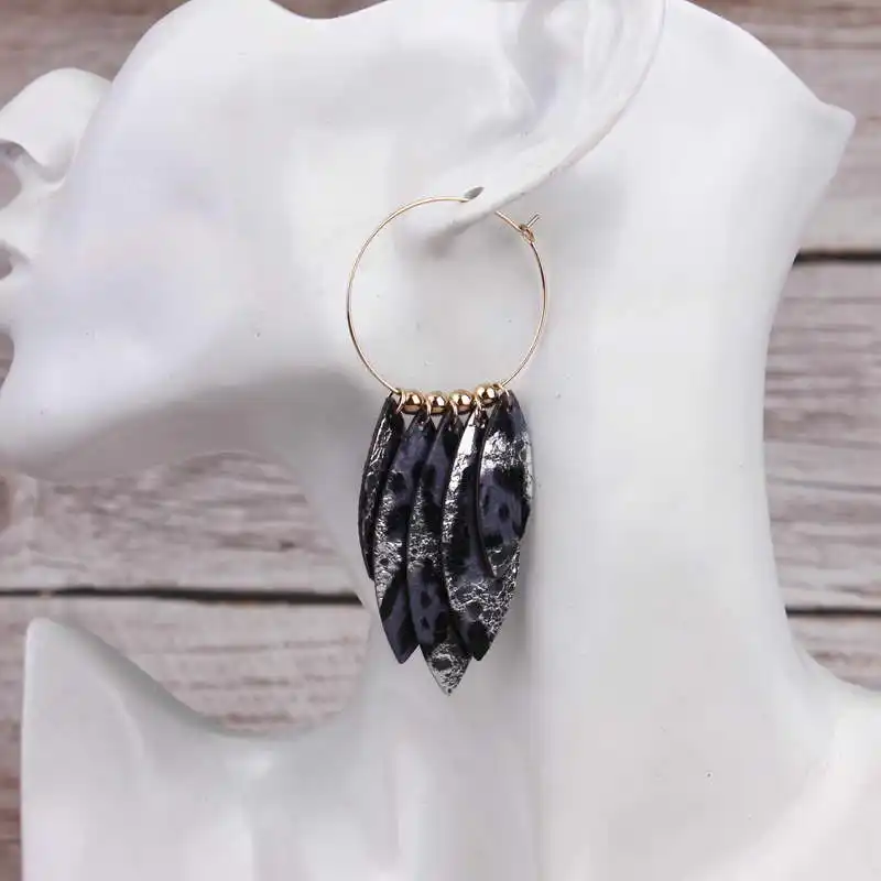 Серьги-кольца из натуральной кожи, медные круглые бусины, серьги для женщин и девушек, шикарные ювелирные изделия