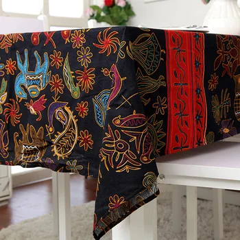 

National Wind Cotton Linen Black and White with Pattern