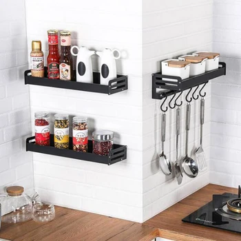 

Wall-Mount Spice Racks Aluminum Kitchen Organizer Storage Shelves Utensil Spoon Hanger Hook Kitchen Gadgets Accessories Supplies