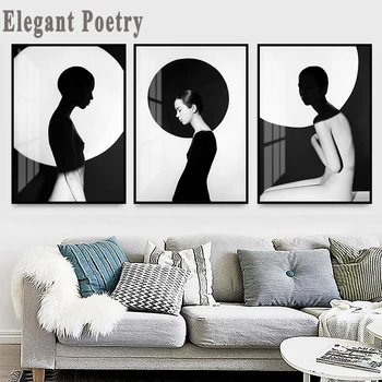 

Black And White Fashion Girl Canvas Art Posters Prints Scandinavian Painting Wall Picture for Living Room Modern Home Decoration