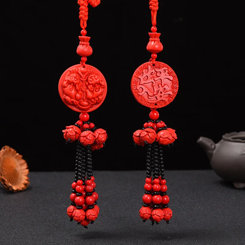 

Lucky Preserving Protective Talisman Car Decorations Car Hanging Ornaments Traditional Car Pendant Cinnabar Red Lotus Car