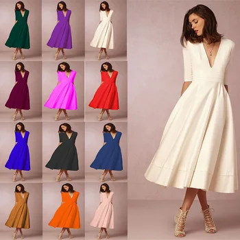 

Daily suit OWLPRINCESS OWLPRINCESS2019WOMEN'S Dress Deep V Half-sleeve Shirt Dress Commuting Solid Color V-neck Dress