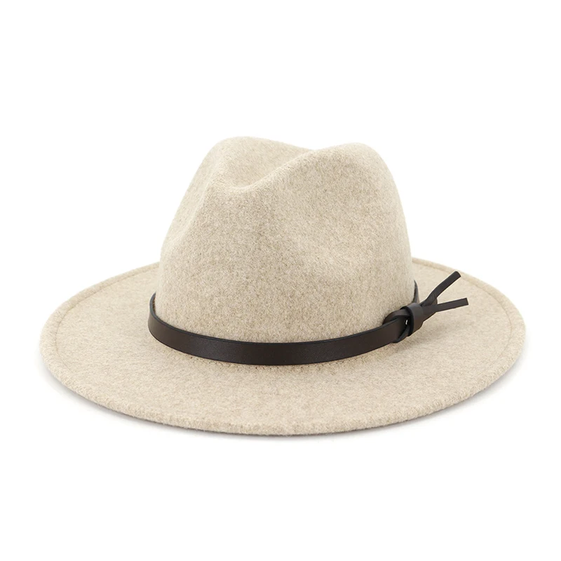 FS осенне-зимняя фетровая джазовая шляпа цвета хаки с широкими полями, шерстяная фетровая шляпа s, Черная кепка с закрытым верхом, шляпы-федоры, женская кепка - Цвет: Beige