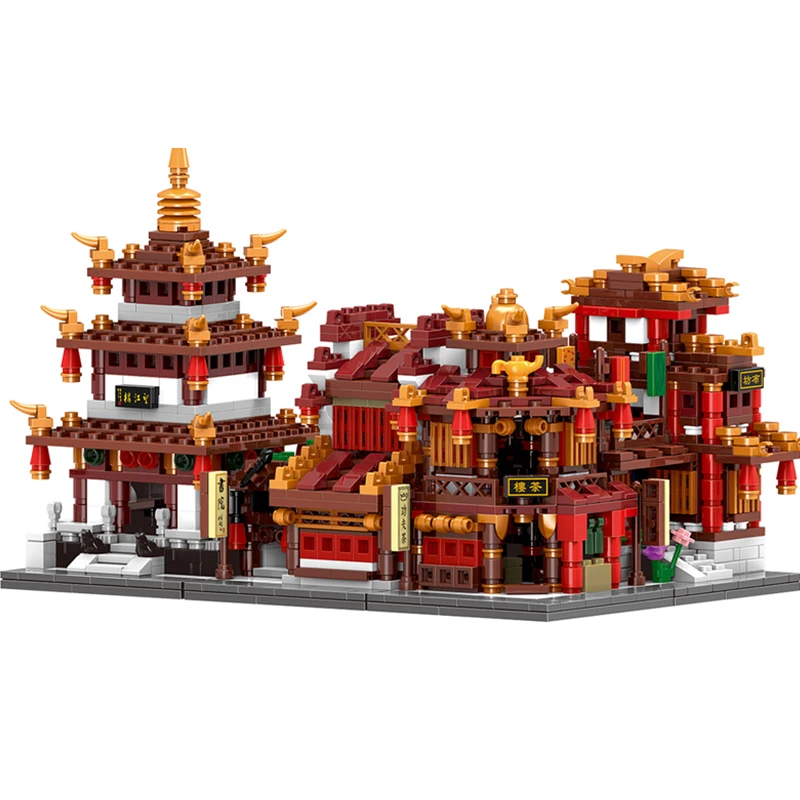 

XINGBAO 01102 Chinese Building Street Toys The Teahouse Library Cloth House Wangjiang Tower Set Building Blocks Brick Kids Toys