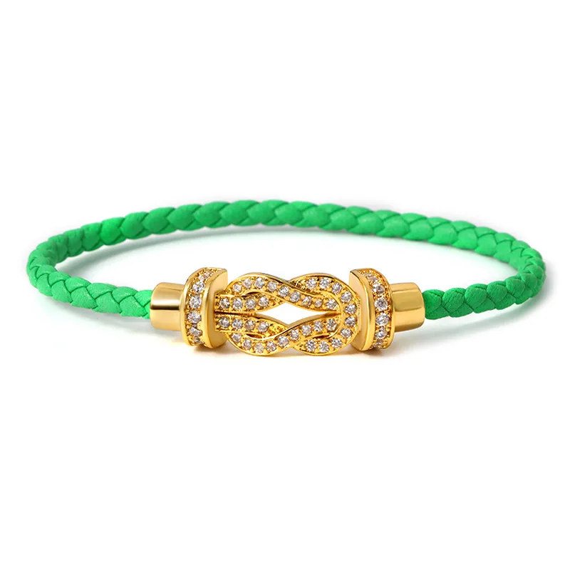 Браслеты из натуральной кожи bijoux acier inoxydable femme homme для женщин и мужчин кристалл бренд Магнит ювелирные изделия браслет - Окраска металла: Gold Green
