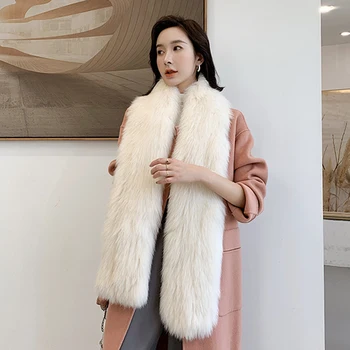 

Women's Real Silver Fox Fur Scarf Lady's Long Knitted Fur Muffler Winter Warm Genuine Fur High Quality S7725