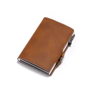 

2020 New Single Box Card Holder PU Leather Card Wallet New Men RFID Blocking Aluminum Smart Multifunction Slim Wallet Card Case
