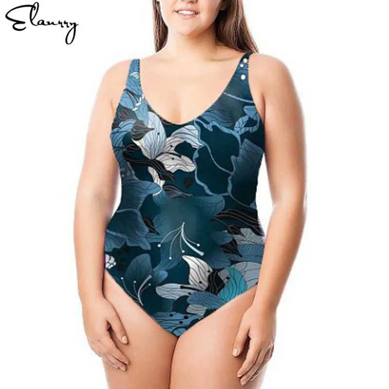 

2019 Newest Women One Piece Plus Size Swimsuit Vintage Padded Print Swimwear Big Chest Backless 4XL Bathing Suits