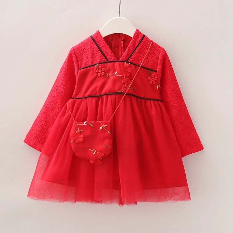 Hanfu Cheongsam/Детские платья-пачки в китайском стиле для девочек вечерние платья в стиле ретро для девочек на год