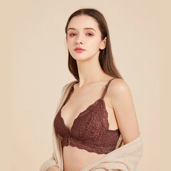 

Spring and summer new product mulberry silk no steel ring sexy beautiful back bra with buckle in front