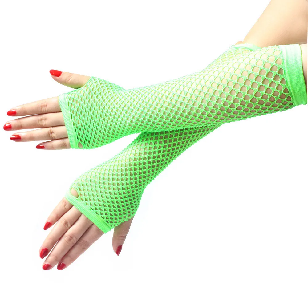 Fishnet Gloves Ladies Girls Neon Sexy Long Fingerless Fishnet Lace High Elasticity Gloves Car Accessories Interior Decoration Auto Parts