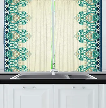 

Damask Kitchen Curtains Ornamental Lace Like Border Victorian Style Pattern Design Illustration Window Curtain for Kitchen Cafe