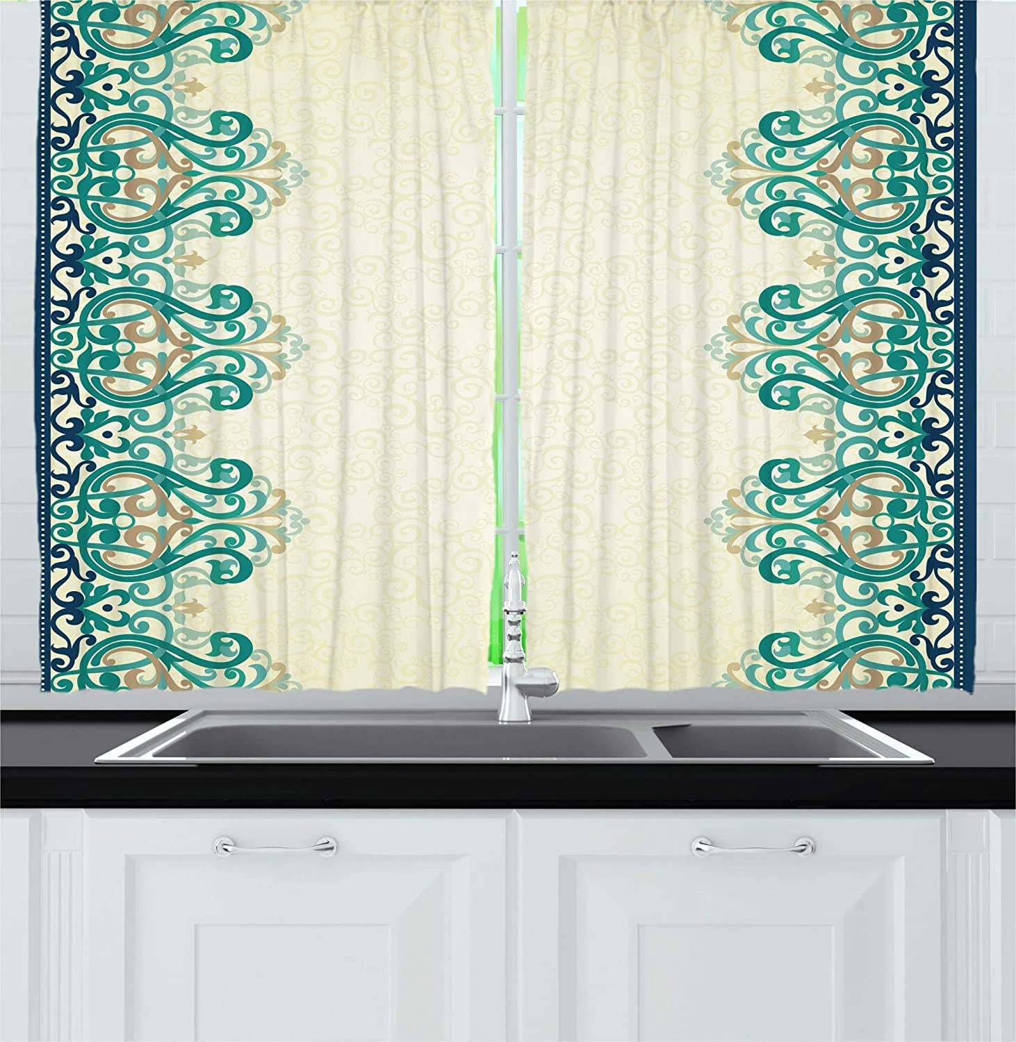 Damask Kitchen Curtains Ornamental Lace Like Border Victorian Style Pattern Design Illustration Window Curtain For Kitchen Cafe Curtains Aliexpress
