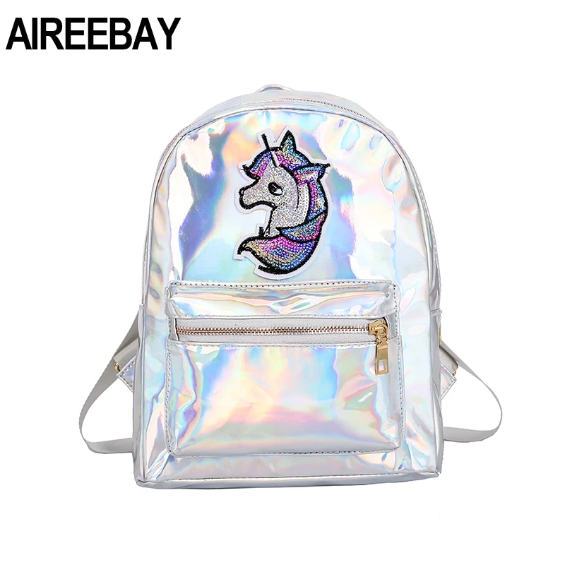 Женский голографический рюкзак AIREEBAY с единорогом и блестками женский маленький