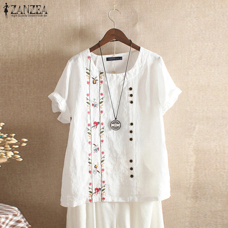 ZANZEA Summer Embroidery Short Sleeve Shirt Women Vintage Cotton Linen Blouse Female Bohemian Blusas Casual Tunic Tops Chemise ZANZEA Summer Embroidery Short Sleeve Shirt Women Vintage Cotton Linen Blouse Female Bohemian Blusas Casual Tunic Tops Chemise