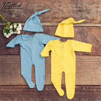 

Ylsteed 2 Pieces Newborn Photo Shooting Clothes Baby Boy Photo Props Newborn Knot Hat Jumpsuit Set Infant Photography Outfits