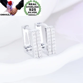 

OMHXZJ Wholesale EA650 European Fashion Woman Girl Party Birthday Wedding Gift Square Zircon 925 Sterling Silver Hoop Earrings
