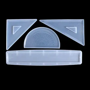 

4Shapes Silicone Resin Ruler Molds Straignt Square Triangular Rulers Protractor UV Resin Silicone Mould Ruler Making Epoxy Molds