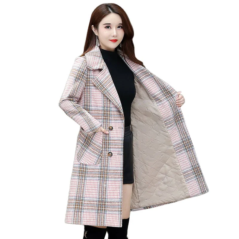 Abrigo de lana de mezcla para mujer, chaqueta a cuadros de longitud ...