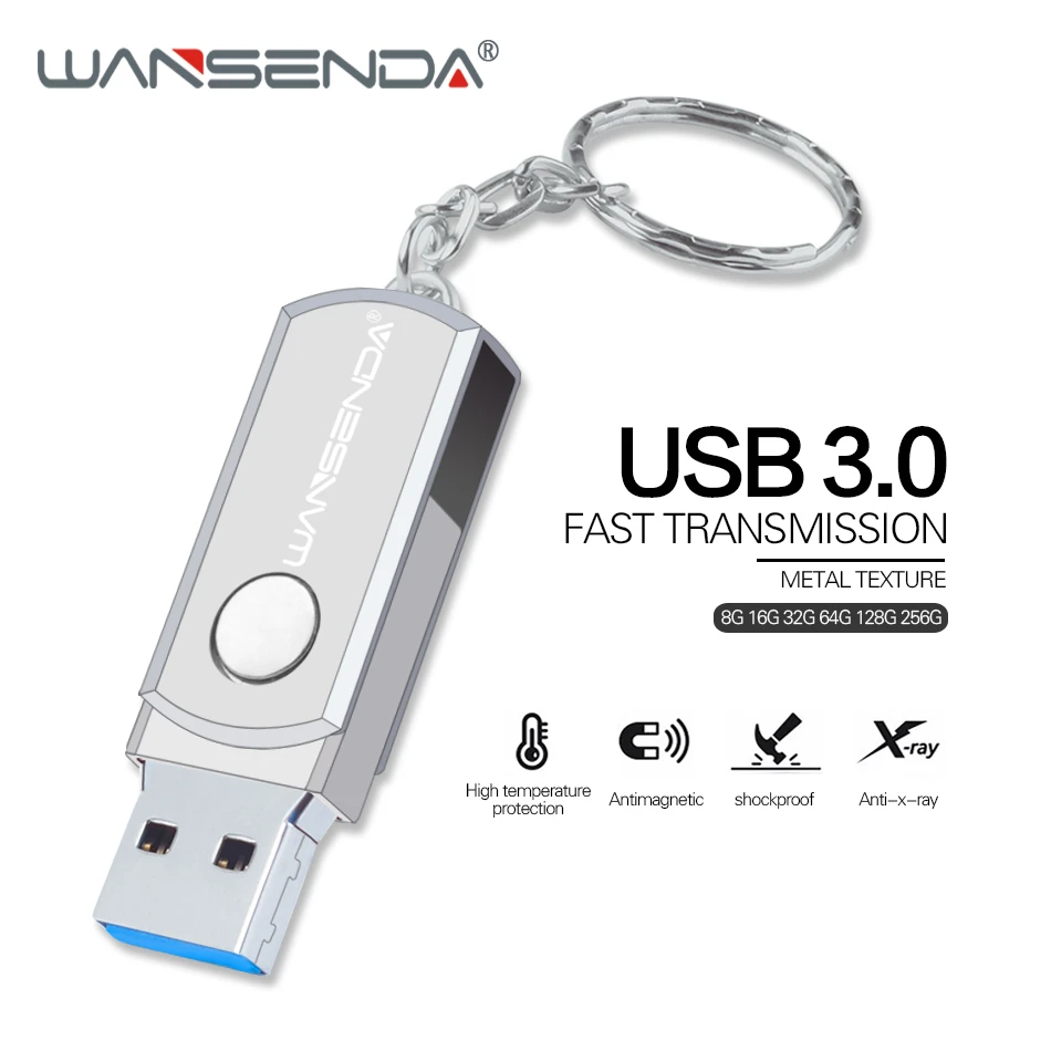 WANSENDA USB 3.0 Flash Drive High Speed Pen Drive 16GB 32GB 64GB USB Stick 3.0 Memory Stick 128GB 256GB Pendrive with KeyChain usb 3.0 128gb