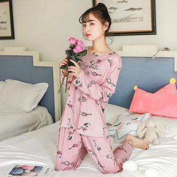 

2020 Pajama Sets For Women 2 Pcs Long Sleeve And Trousers Loose Comfort Pyjamas Female Casual Pijama Comfort Night Sleepwear