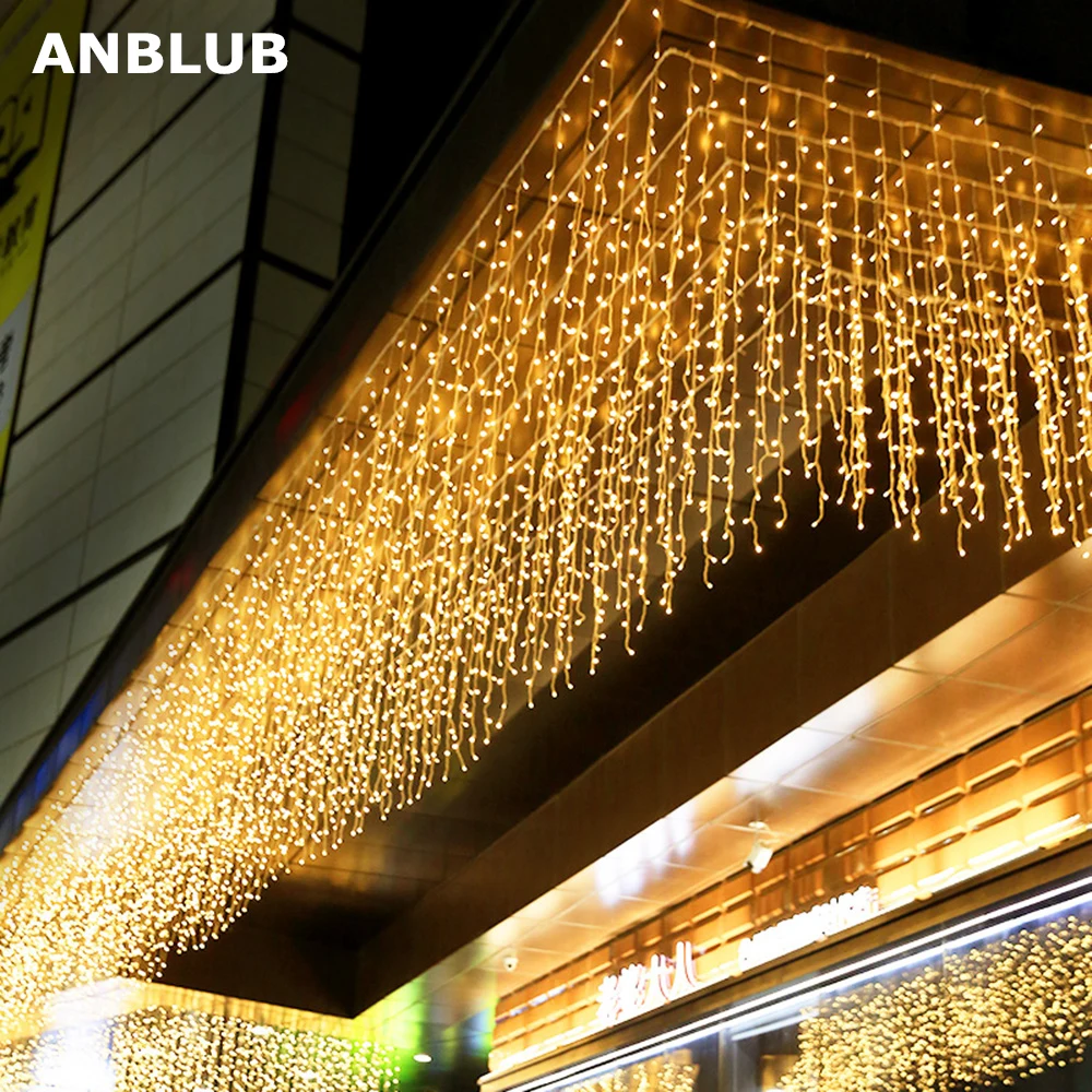 ANBLUB Новогодняя 4 м свисающая 0,4-0,6 м светодиодный гирлянда для занавесок сосулька для улицы Рождественская Свадебная гирлянда