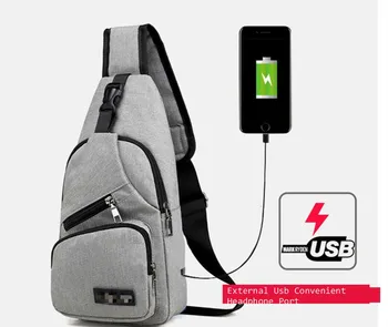 

Men Single Shoulder Messenger Chest Bag Package Usb Charge Leisure Travel Packet Zipper Durable Fashion Travel Sports Bag