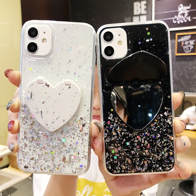 

M 21 Mobile Phone Bag Case For Samsung M21 Glitter Silicone Love Mirror Stand Cover For Samsung Galaxy A30s Capas