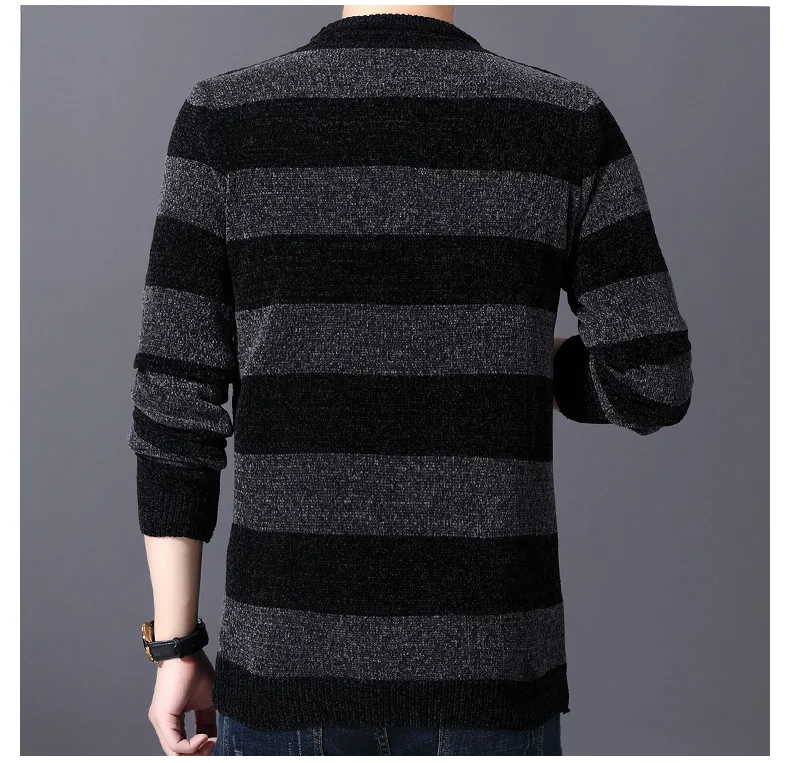 Полосатый толстый теплый зимний полосатый вязаный свитер Мужская одежда джерси мужской пуловер вязанные мужские свитера Мужская мода 9304