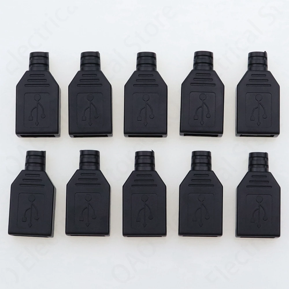 

10pcs Type A Female USB 4 Pin Plug Socket Connector With Black Plastic Cover Type-A DIY Kits