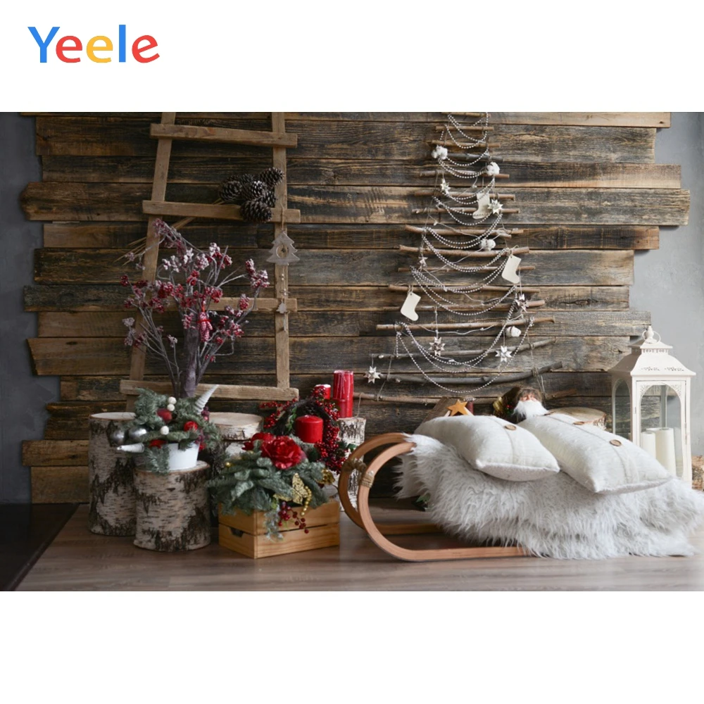 

Yeele Merry Christmas Photography Backdrops Ladder And Red Flowers Background Texture Shower Decoration For Photo Studio