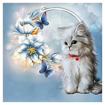 

JEYL 5D DIY Diamond Painting Kit, Full Drill Arts Craft Canvas Supply for Home Wall Decor Adults and Kids - Cat