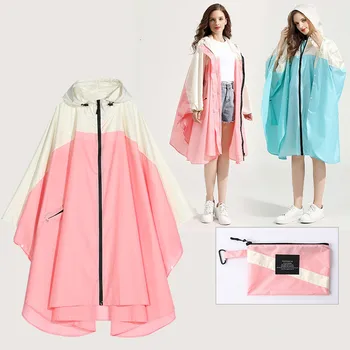 

Women's Stylish Pongee Waterproof Raincoat Rain poncho Trench Coat with Hood for Hiking and Biking