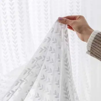 

White Leaf Mesh Tulle Curtains for Living Room Bedroom Glossy Jacquard Sheer Window Screen Luxury all-match Yarn for Balcony