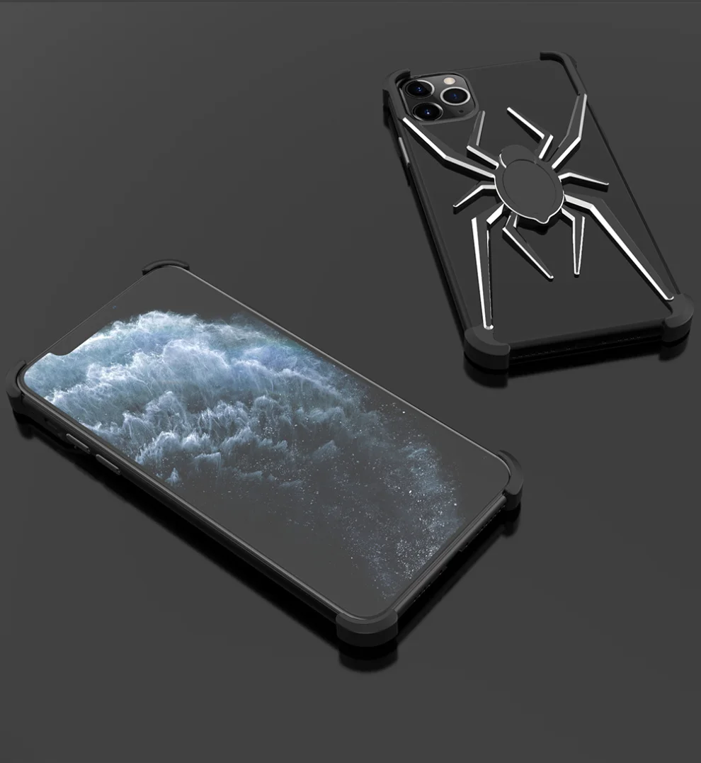 Стильный чехол с элементами паука 2 в 1 для iPhone 11 Pro Max, роскошный тонкий алюминиевый металлический бампер, чехол для iPhone 11/Pro/Max