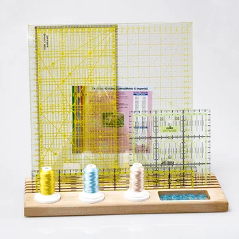 

ACCESSORIES Tool Wooden Hardwood Padded Patchwork Ruler Rack With Reel Holder Storage Space DIY Arts Crafts Sewing