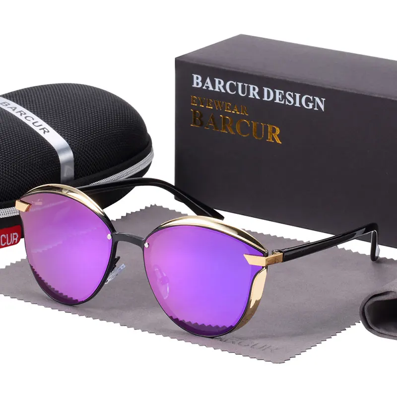 BARCUR, роскошные Брендовые женские солнцезащитные очки, поляризационные, солнцезащитные очки для женщин, Lunette Femme - Цвет линз: Purple
