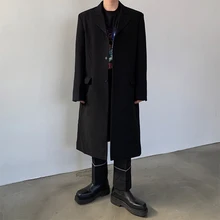 Мужской деловой Повседневный длинный костюм, Тренч, верхняя одежда, Мужская винтажная модная свободная ветровка, куртка, пальто