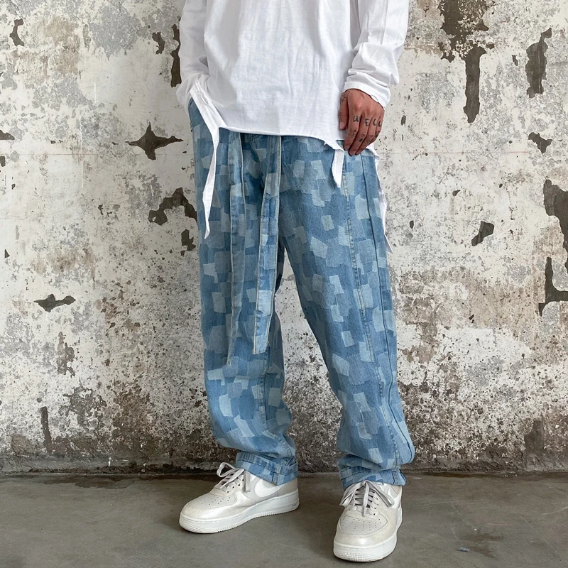 checkered denim jeans mens